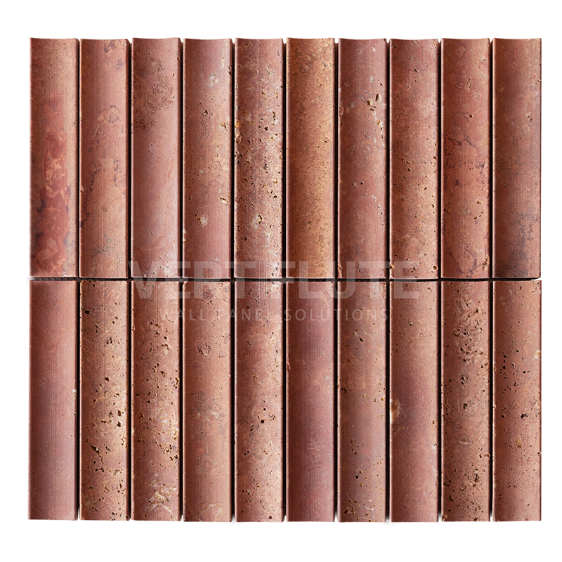 Natural Stone Fluted In Mosaic - Red Travertine - Vertiflute